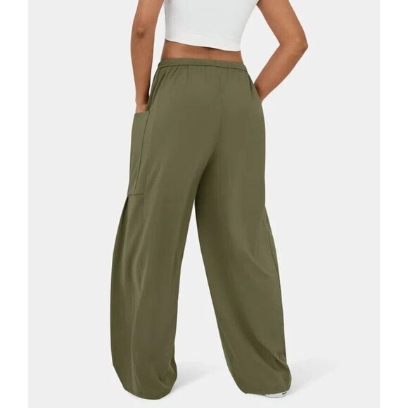 Halara Mid‎ Rise Elastic Waistband Side Pocket Flowy Wide Leg Casual Pants M - Picture 8 of 9